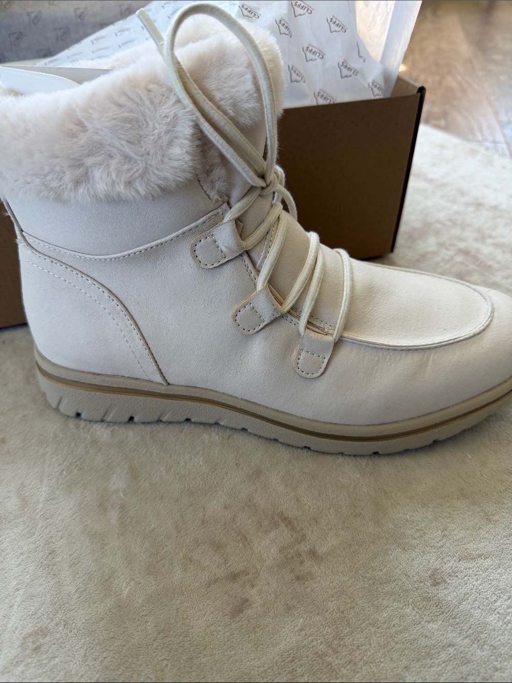 Cliffs by WHITE MOUNTAIN Cream Faux-Fur Lace-Up Winter Boot